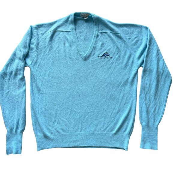 Vintage 70s Izod Naples Beach Golf Club V Neck Sweater Blue Large - Picture 1 of 7